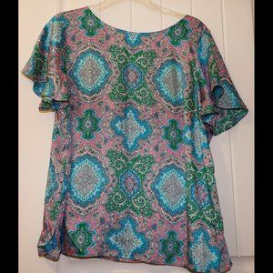 Talbots Blue and Green Patterned Blouse